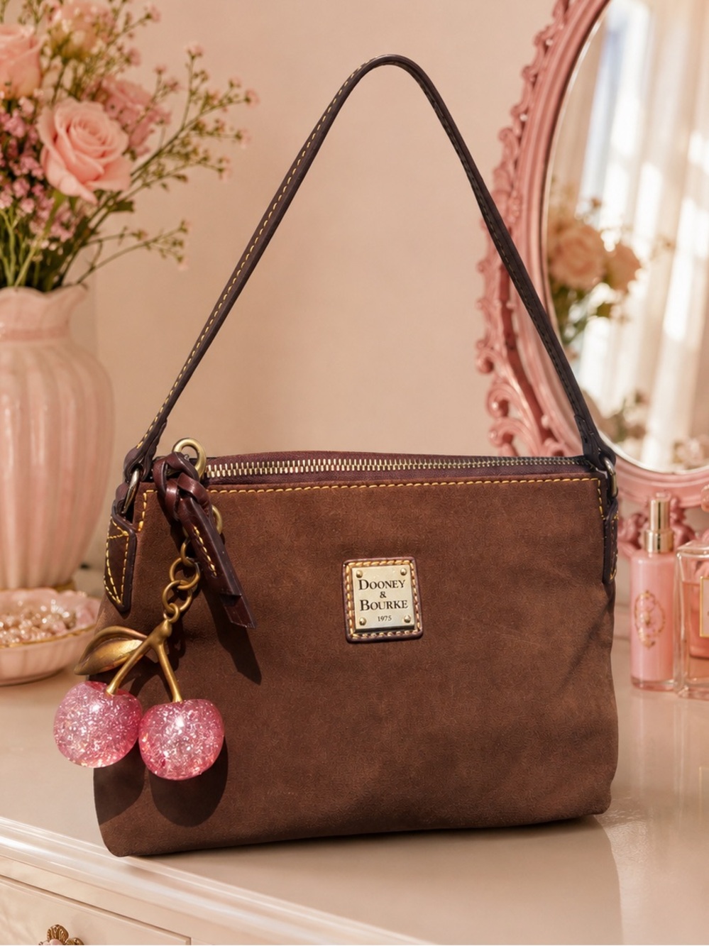 Vintage Y2K Dooney & Bourke D&B suede small hobo shoulder bag Soho Brown